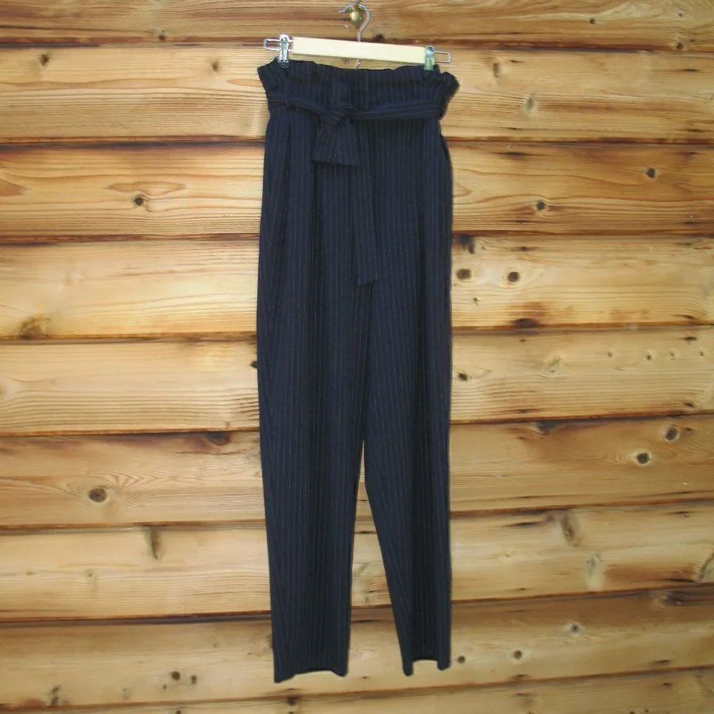 High Waist Black Tapered Leg Striped Pants